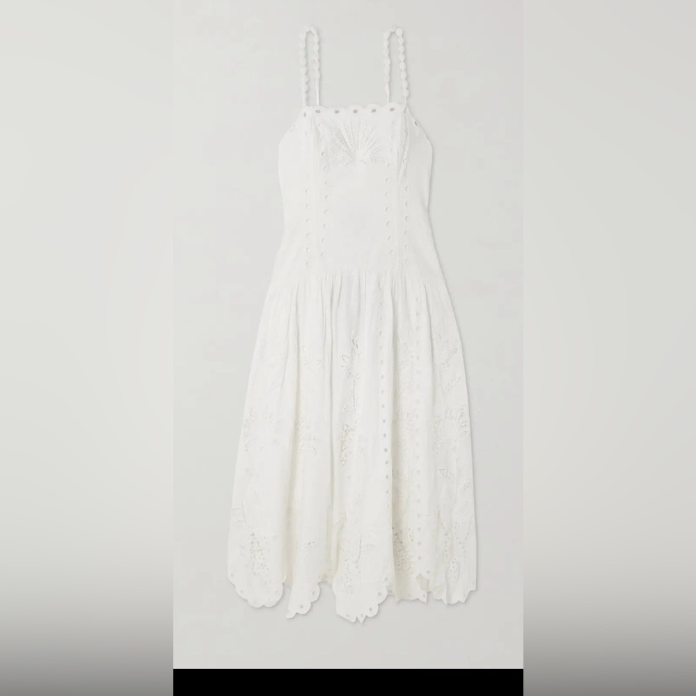 Farm Rio: Richelieu Scalloped Broderie Anglaise Linen-Blend Midi Dress - Picture 12 of 14